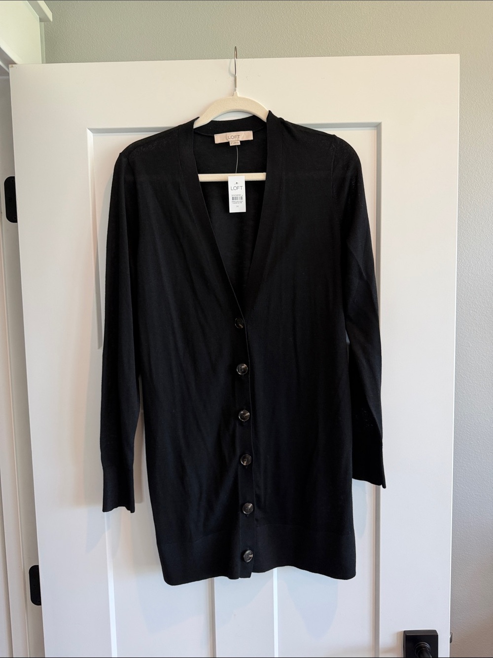 LOFT Black Longline Button-Front Cardigan Sweater - M